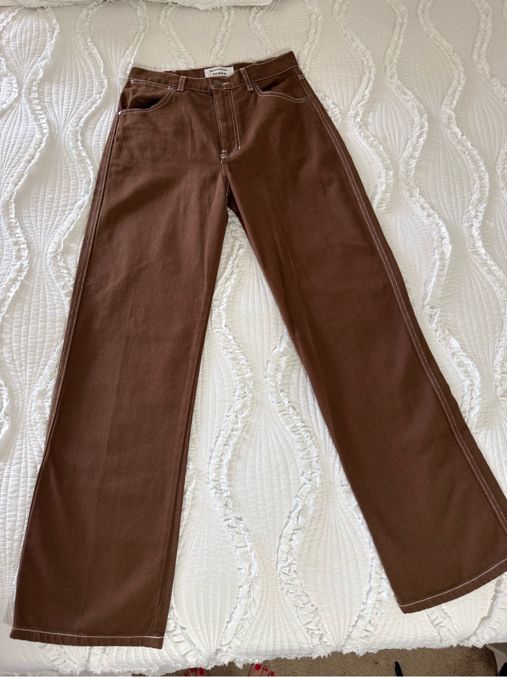 Reformation Chocolate Brown Wide-Leg Jeans with Contrast Stitching